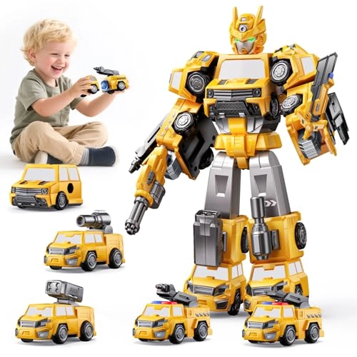 5 In 1 Magnetic Transform Construction Trucks - Yellow Easy DIY Assembly