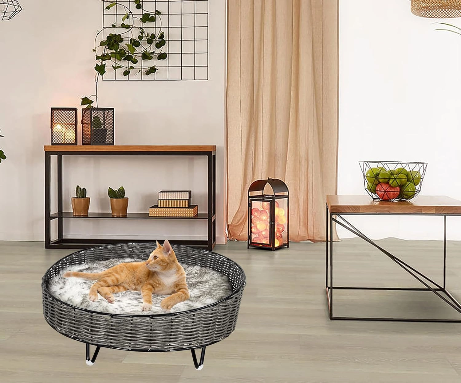 Handwoven rattan pet calming bed - double polyester