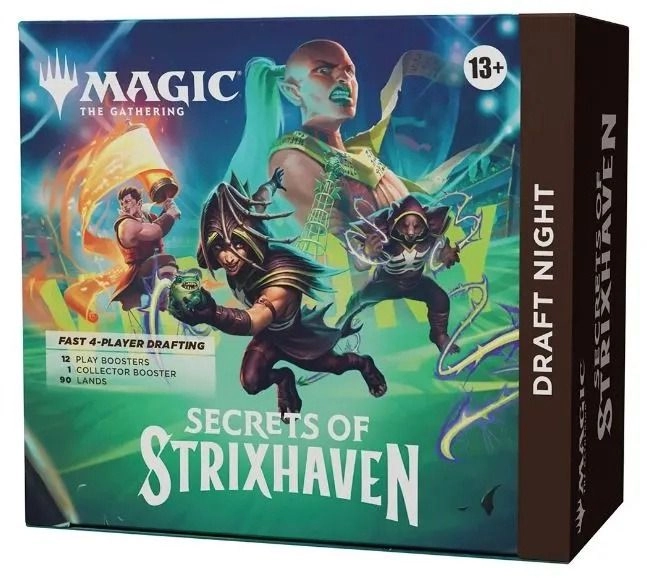 Magic: the Gathering Secrets of Strixhaven Draft Night - 12 Play Boosters 1 Collector Booster 90 Basic Land cards 10 double-sided token cards