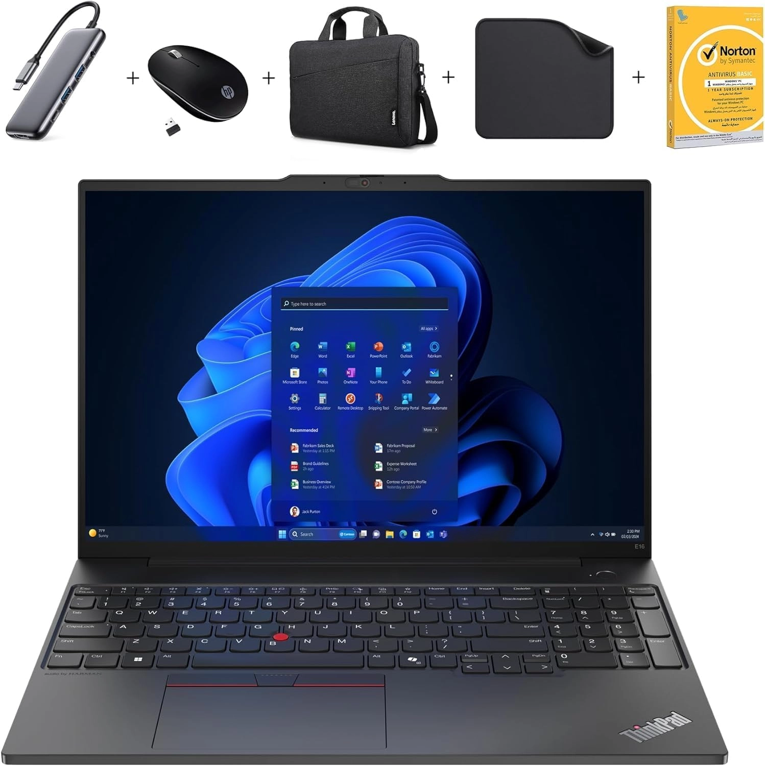 Lenovo ThinkPad E16 G2 - 16'' Ultra 7-155H 16GB DDR5 1TB SSD + 7-in-1 USB Hub + Wireless Mouse + Bag + Antivirus + Mouse Pad