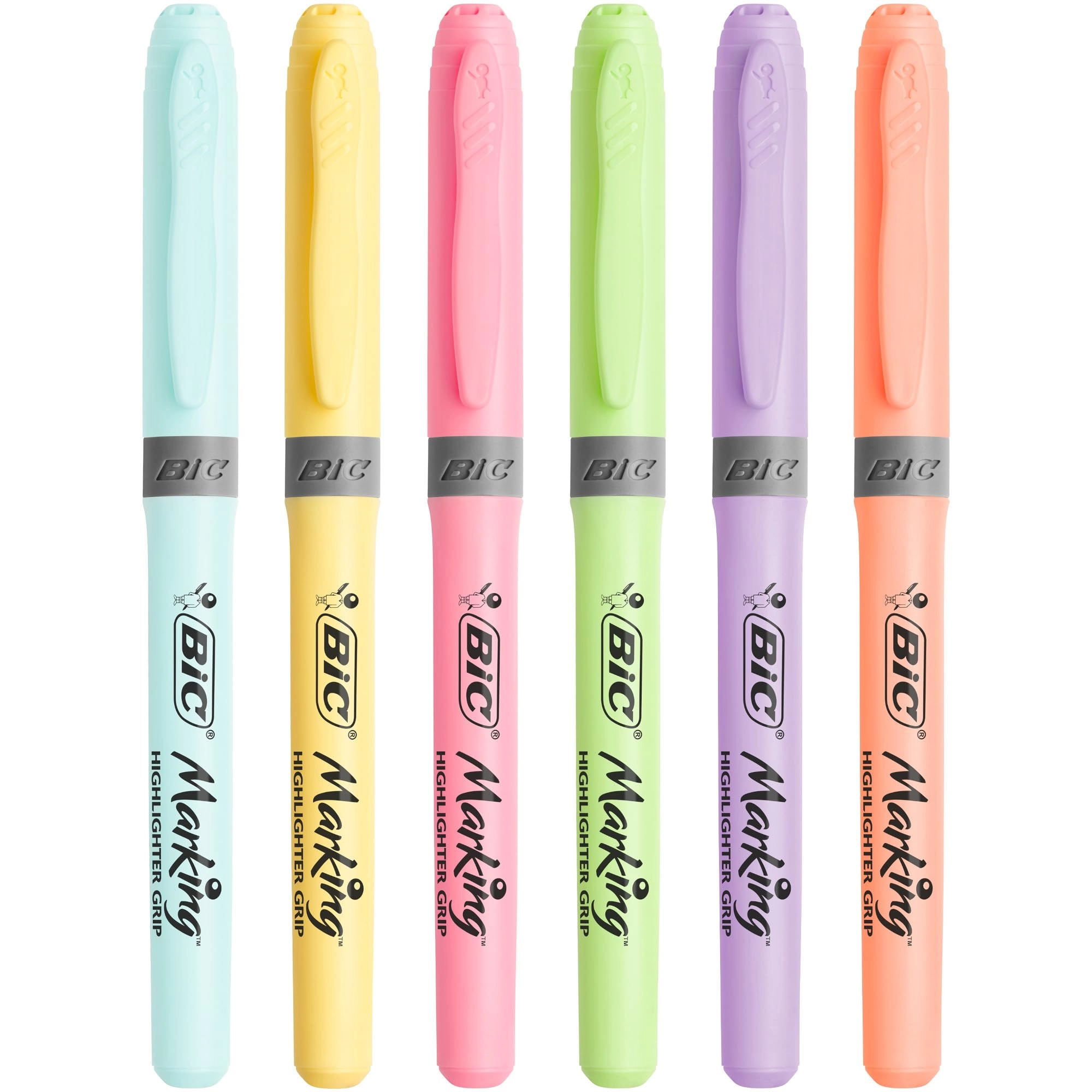 Grip Highlighter Pens - Pastel Orange, Purple, Yellow, Blue, Green, Pink Chisel