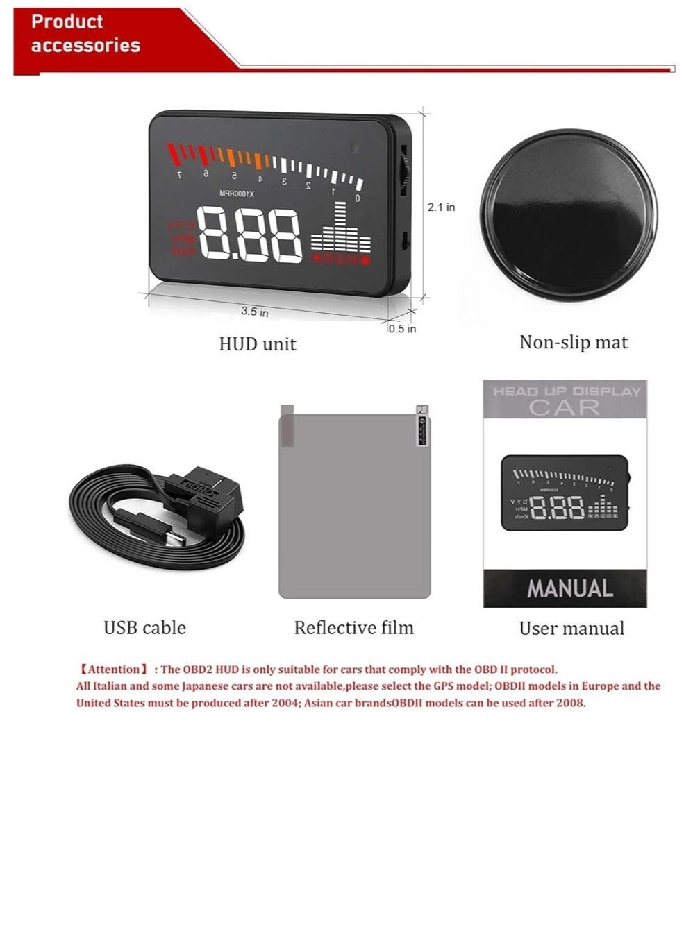 HUD Head-up Display - Multifunctional Overspeed Warning System OBD II