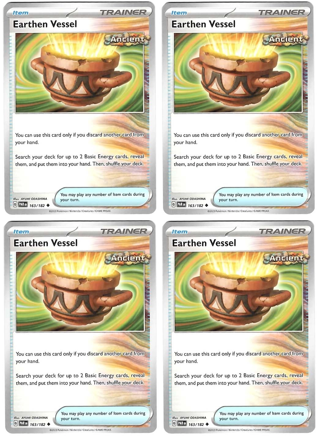 Pokémon Earthen Vessel - 163/182 - Paradox Rift - Ancient Trainer Card Lot 4pcs