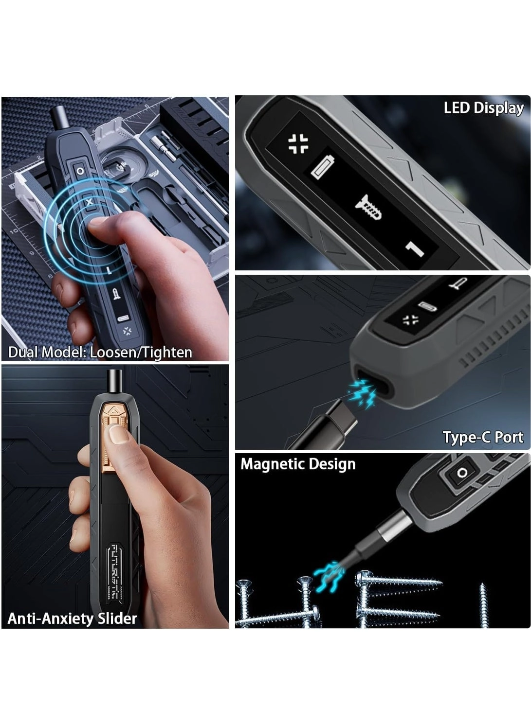 Electric Screwdriver Set - 180 in 1 162 Magnetic Precision Bits 3 Torque Modes