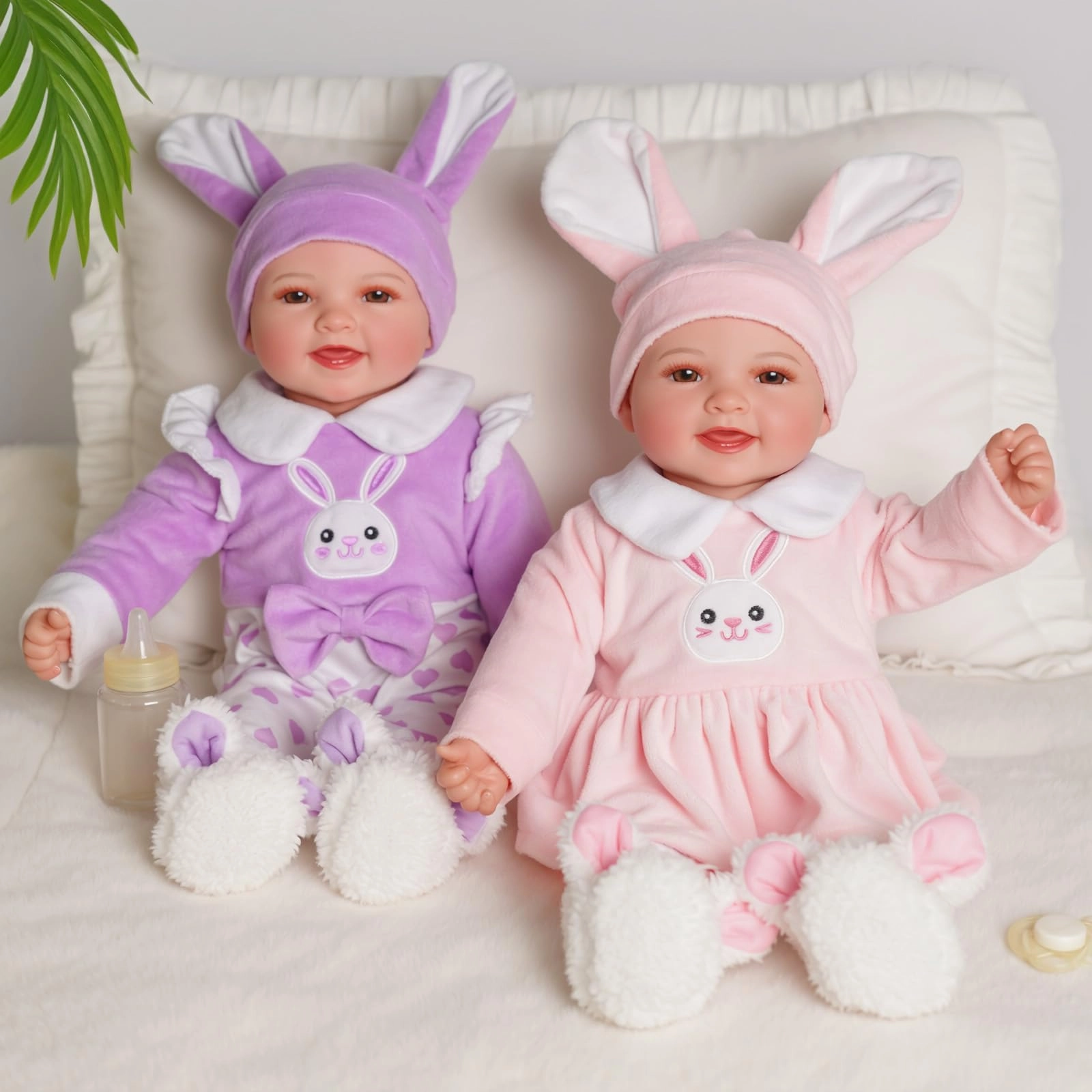 Twin Baby Dolls - 17 silicone vinyl Girl and Boy Newborn RabbitThemed Outfits Ages 3+
