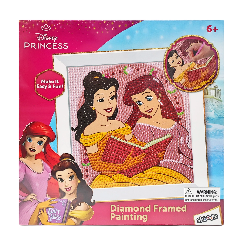 Princess Diamond Framed Painting Kit - 1 Canvas 1 Frame 6 Colorful Diamonds 1 Diamond Tray 1 Wax Square 1 Diamond Painting Stylus