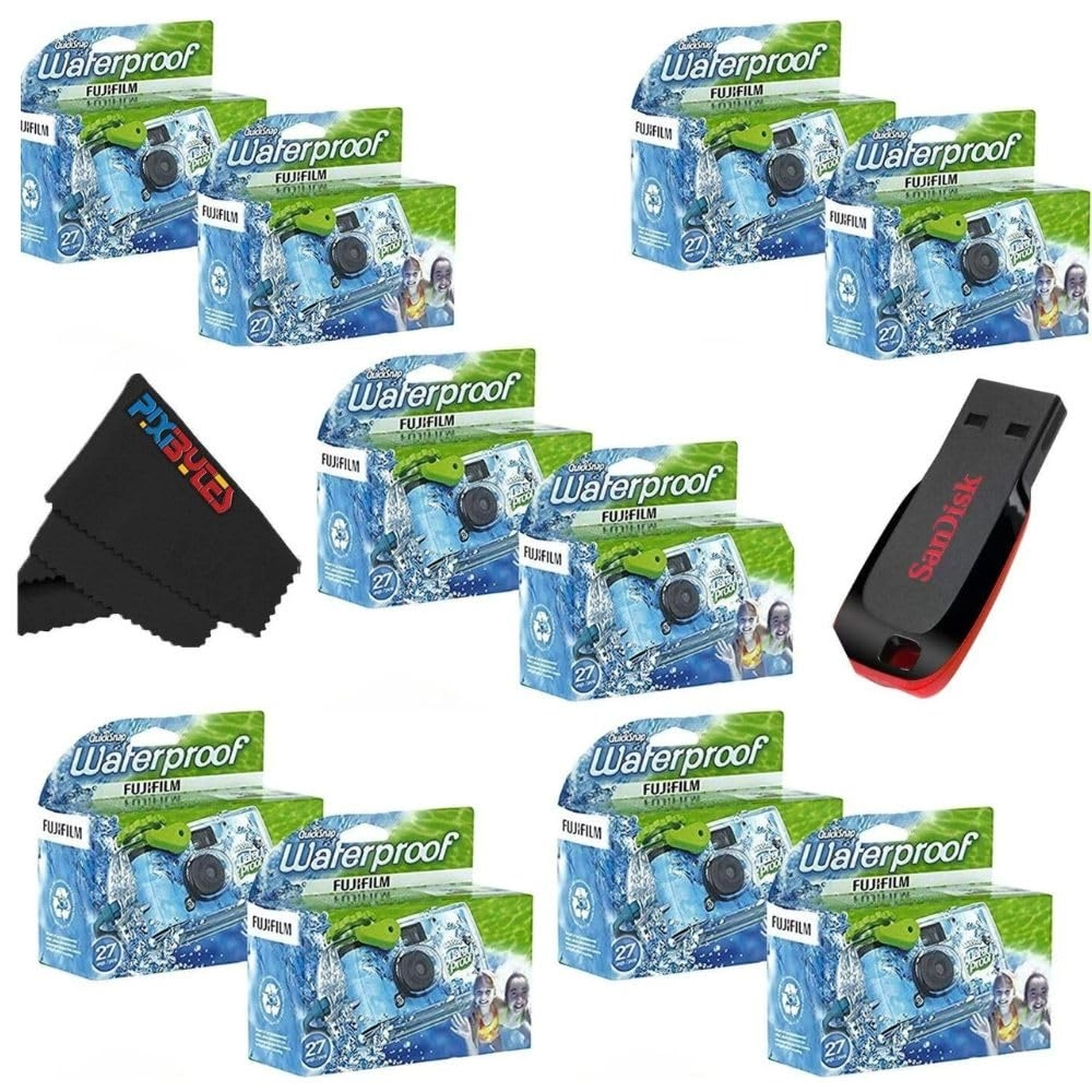 QuickSnap Waterproof - 35mm 27 Exposure + USB Flash Drive - 32 GB + Microfiber Cleaning Cloth