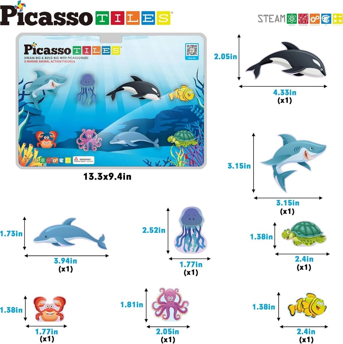 Magnetic Block Marine Animals - Multi Colour 8 pcs