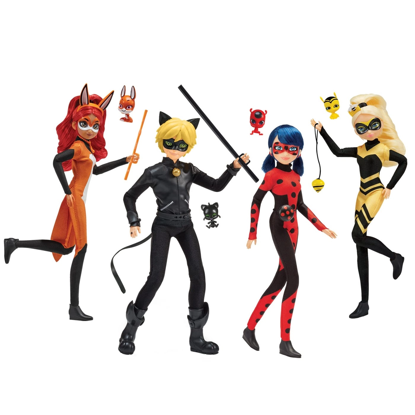 Playmates Toys Ladybug Doll - Exclusive + Cat Noir Doll + Queen Bee Doll + Rena Rouge Doll