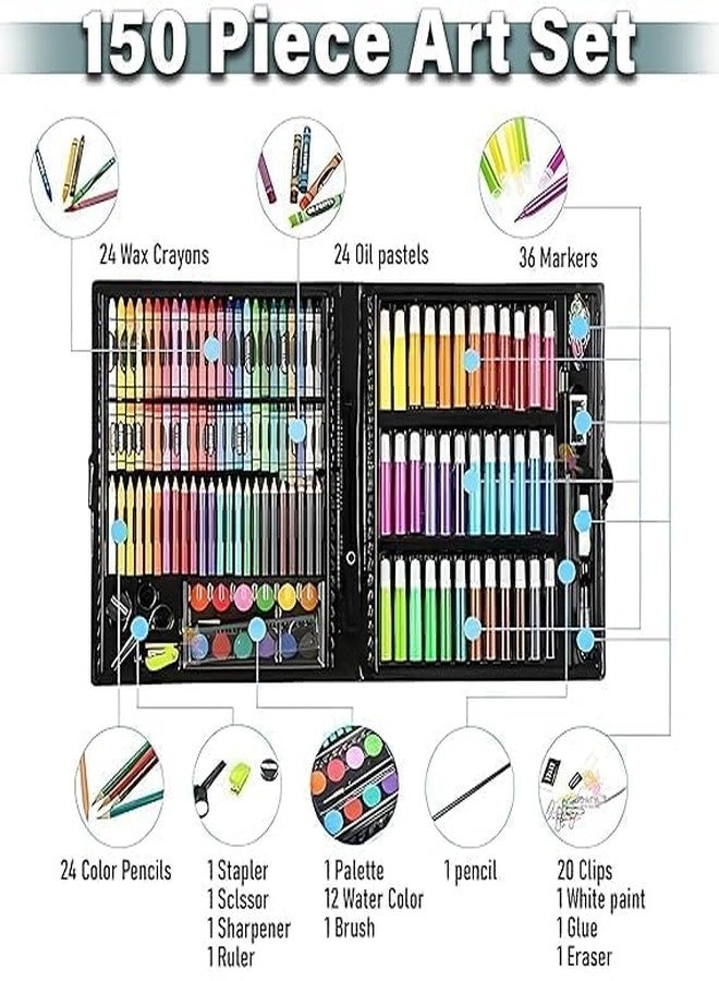 Art Set - 145-Piece Oil Pastels Watercolors Sketch Pens Color Pencils