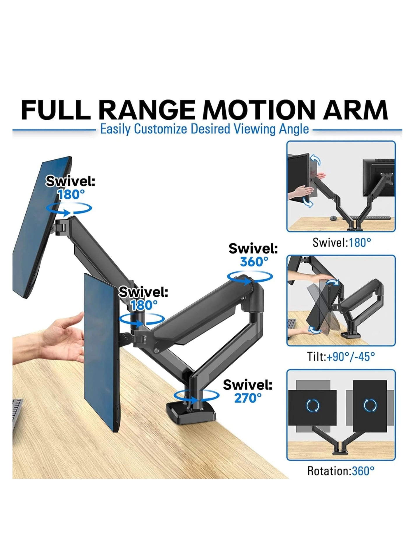 Dual Monitor Stand - two 13 to 32 inch VESA 75x75mm 100x100mm