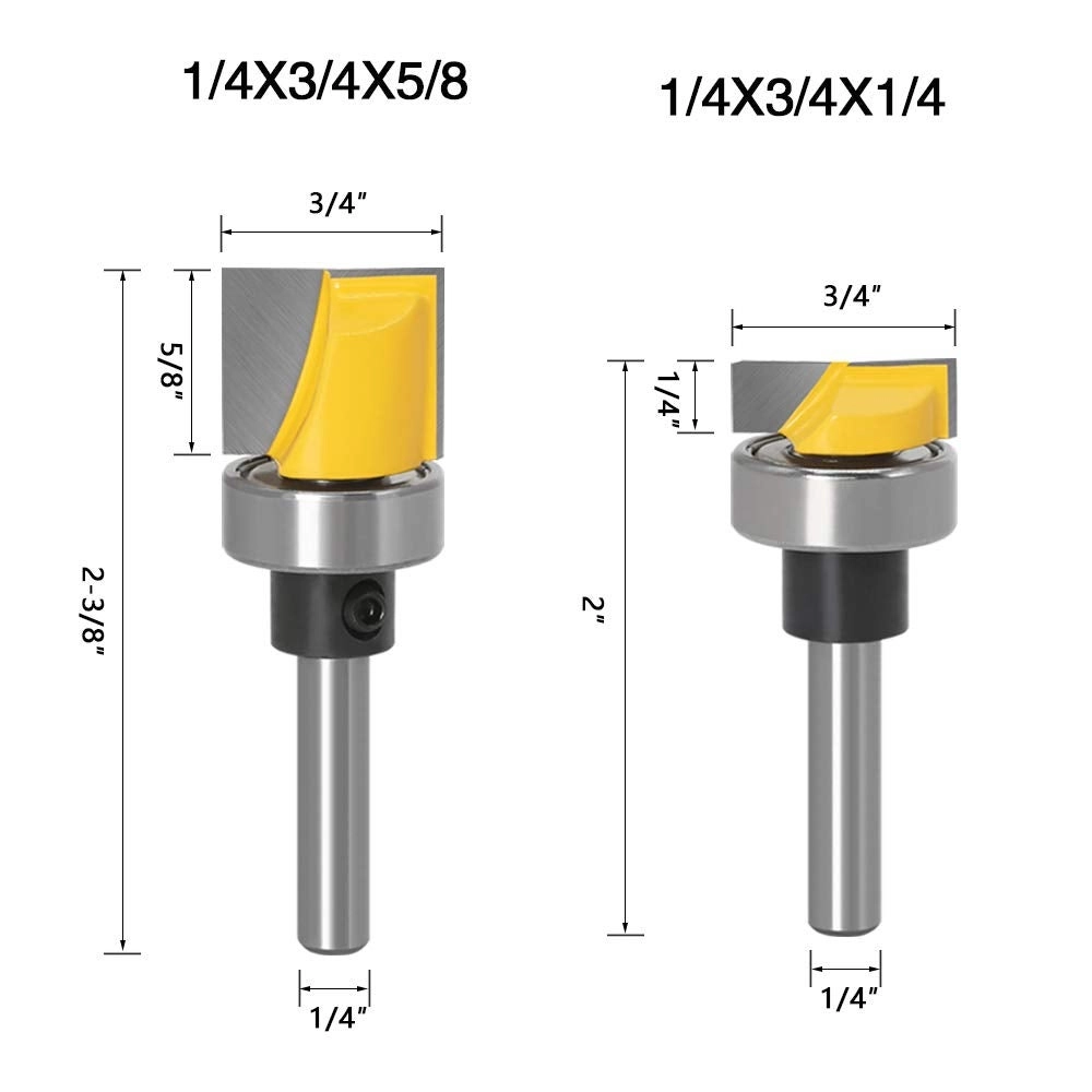 Flush Trim Router Bit - 1/4",5/16",3/8",1/2" 1/4" 4PCS