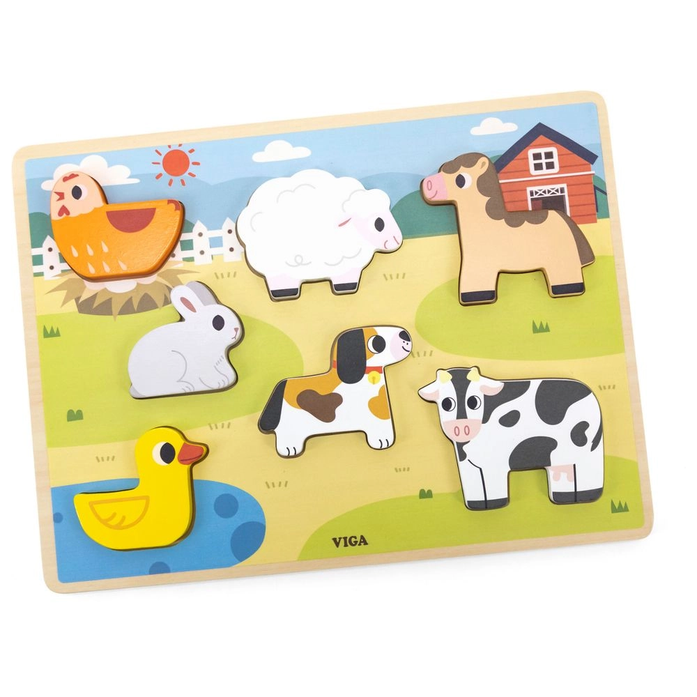 VIGA Farm Animals Block Puzzle - 18m+ 7 pieces