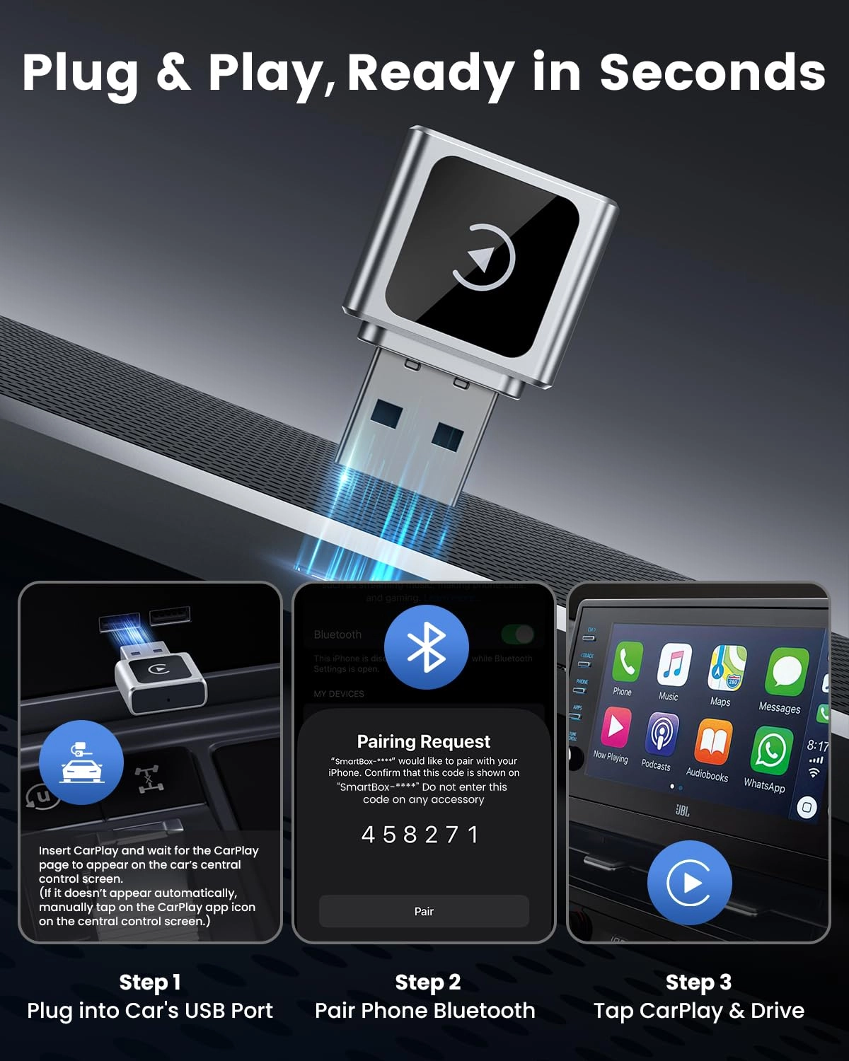 Wireless CarPlay Adapter - iPhone USB-C to USB-A