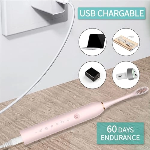 Sonic Electric Toothbrush - USB Rechargeable 4 Brush Heads 6 Cleaning Modes
