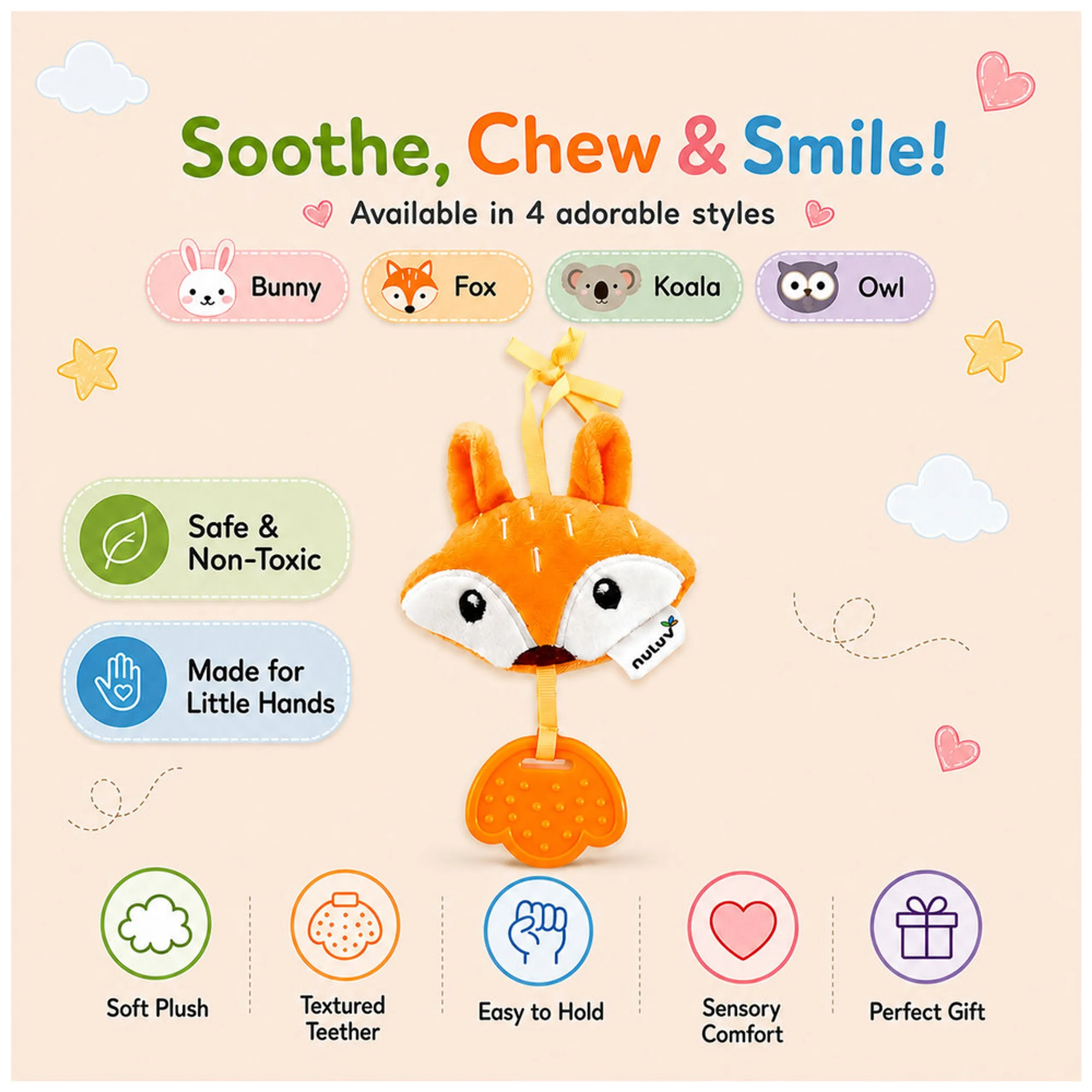 Playtime Bunny Teether - Silicone Teething Ring Soft Plush