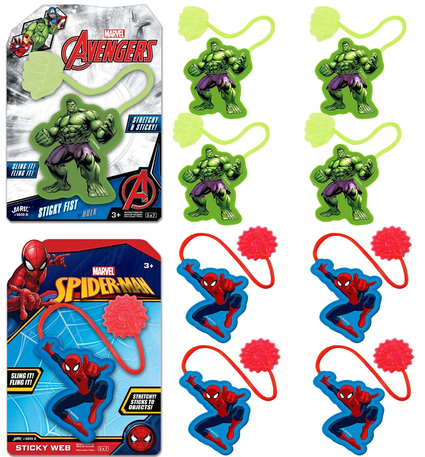 Ja-Ru Marvel Sticky Stretchy Toys - Spiderman & Hulk (AB-6809-8) 8 pcs