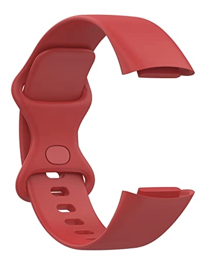 Watch Band for Fitbit Charge 5 - Silicone Stainless Steel Buckle Coral Red