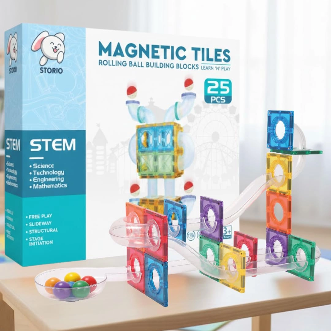 Storio, wecare@storio.in Magnetic Ball Runner Tiles Building Set - Magnetic Tiles 25pcs