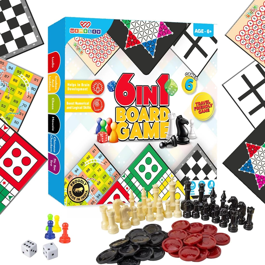 6 in 1 Classic - Ludo Snake & Ladder Chess