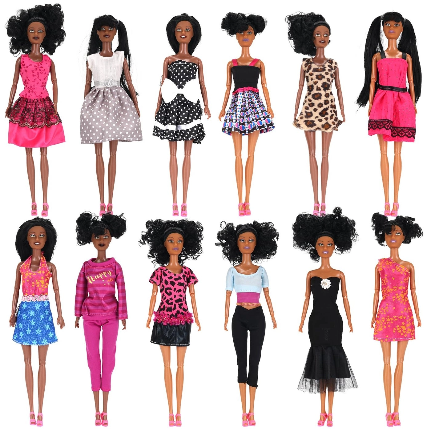Liberty Imports Toy Doll Playset - 11.8" 12 Piece African American Black Variety Pack