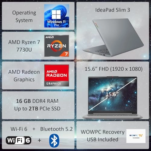 IdeaPad Slim 3 82XM00AQGE - 15.6'' Ryzen 7-7730U 16GB DDR4 1TB SSD