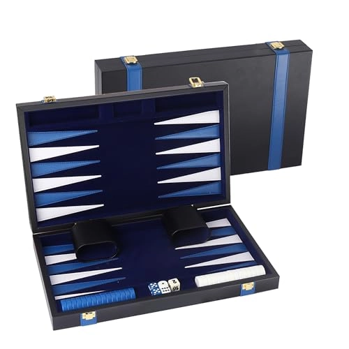 Backgammon Set - Leather-black&blue Medium
