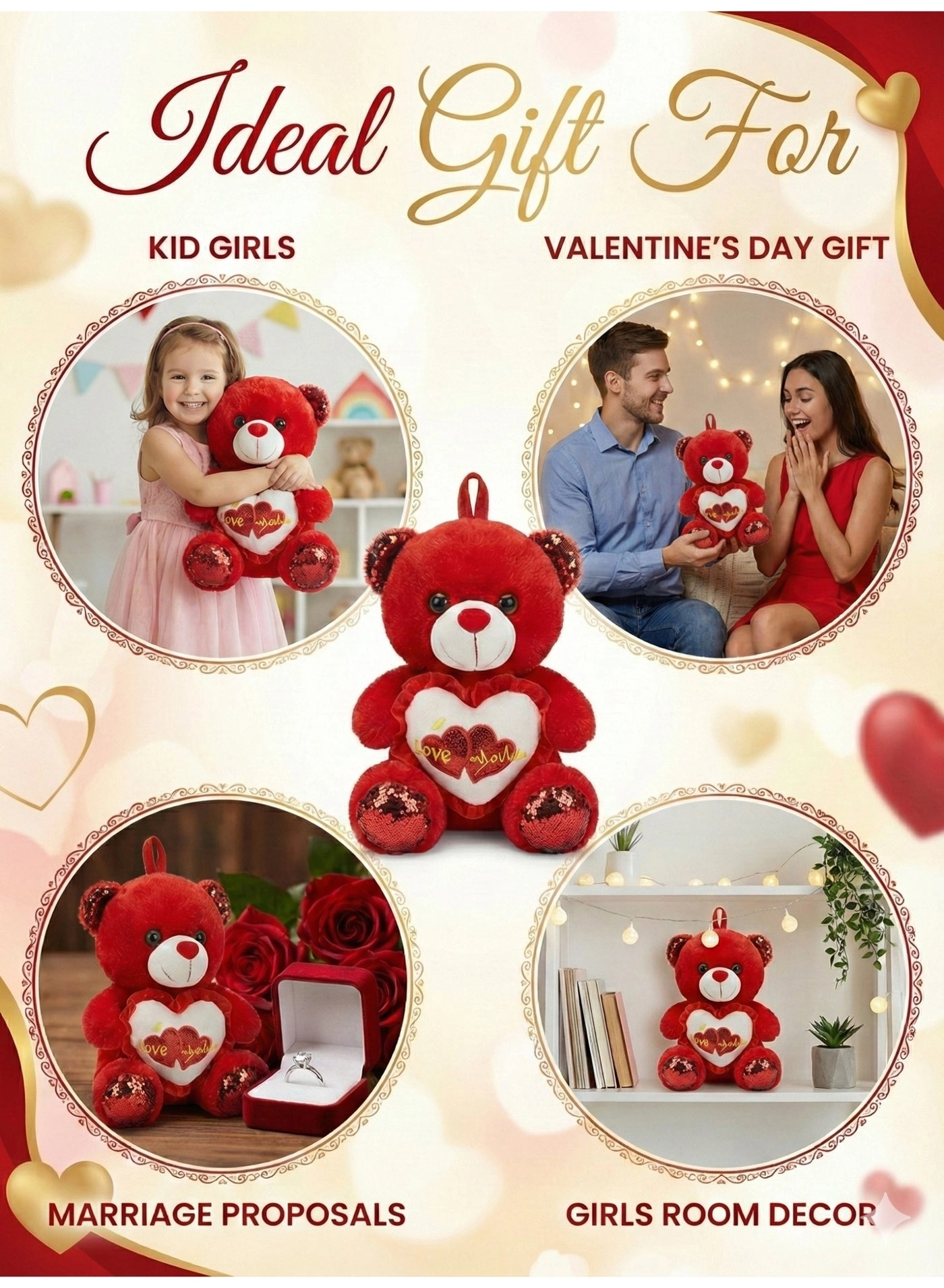Teddy Bear Love You Heart - 22 cm