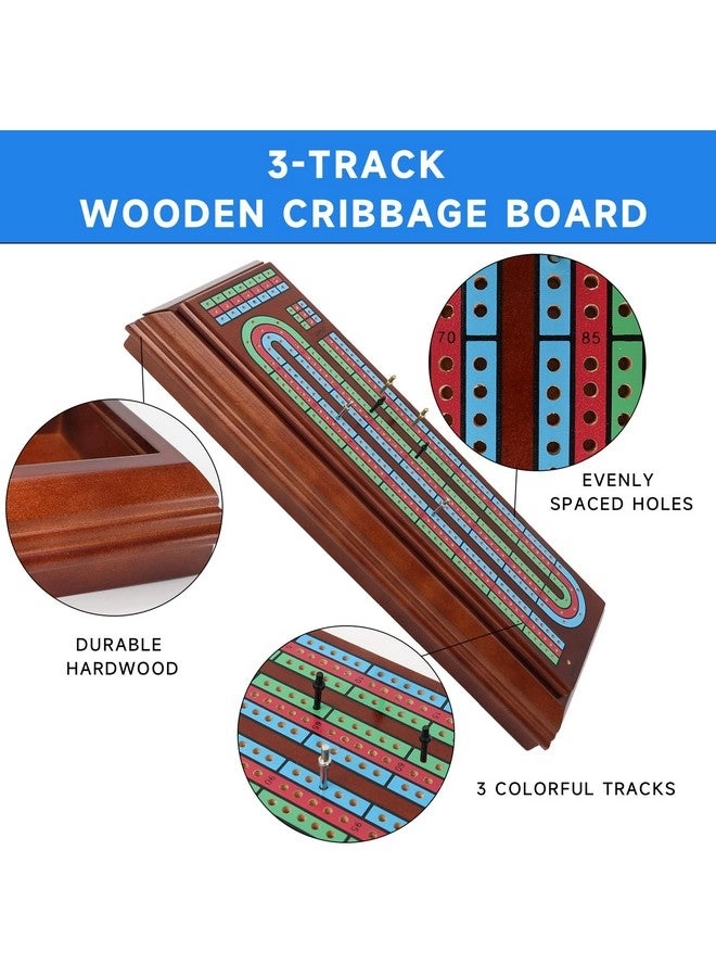 Three-Track Cribbage Board - Multi-Color Wooden 2 Deck Playing Cards
