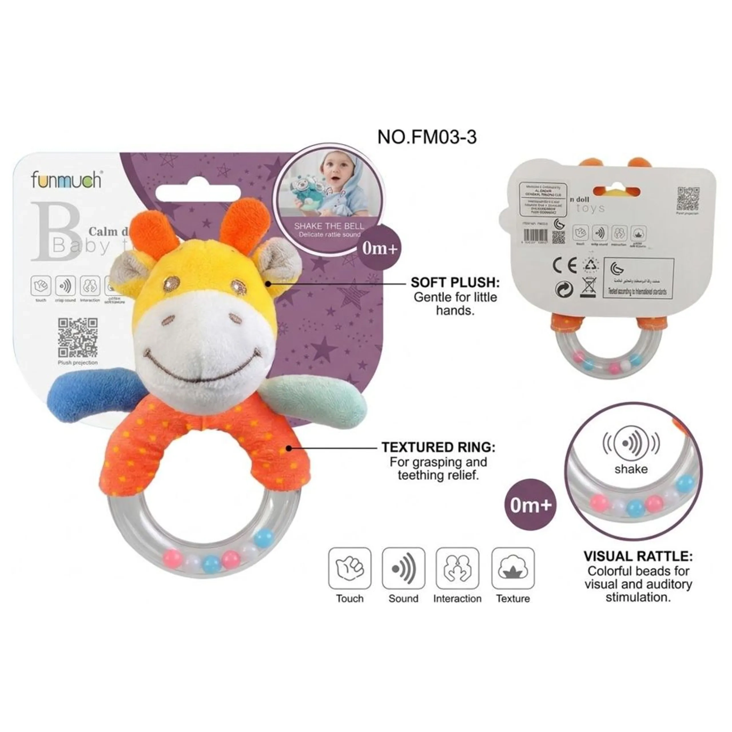 Giraffe Soothe Rattle Toy - Suitable for 0 month & above 100% durable polyester