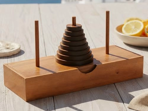Tower of Hanoi - 9 Rings Natural Solid Wood