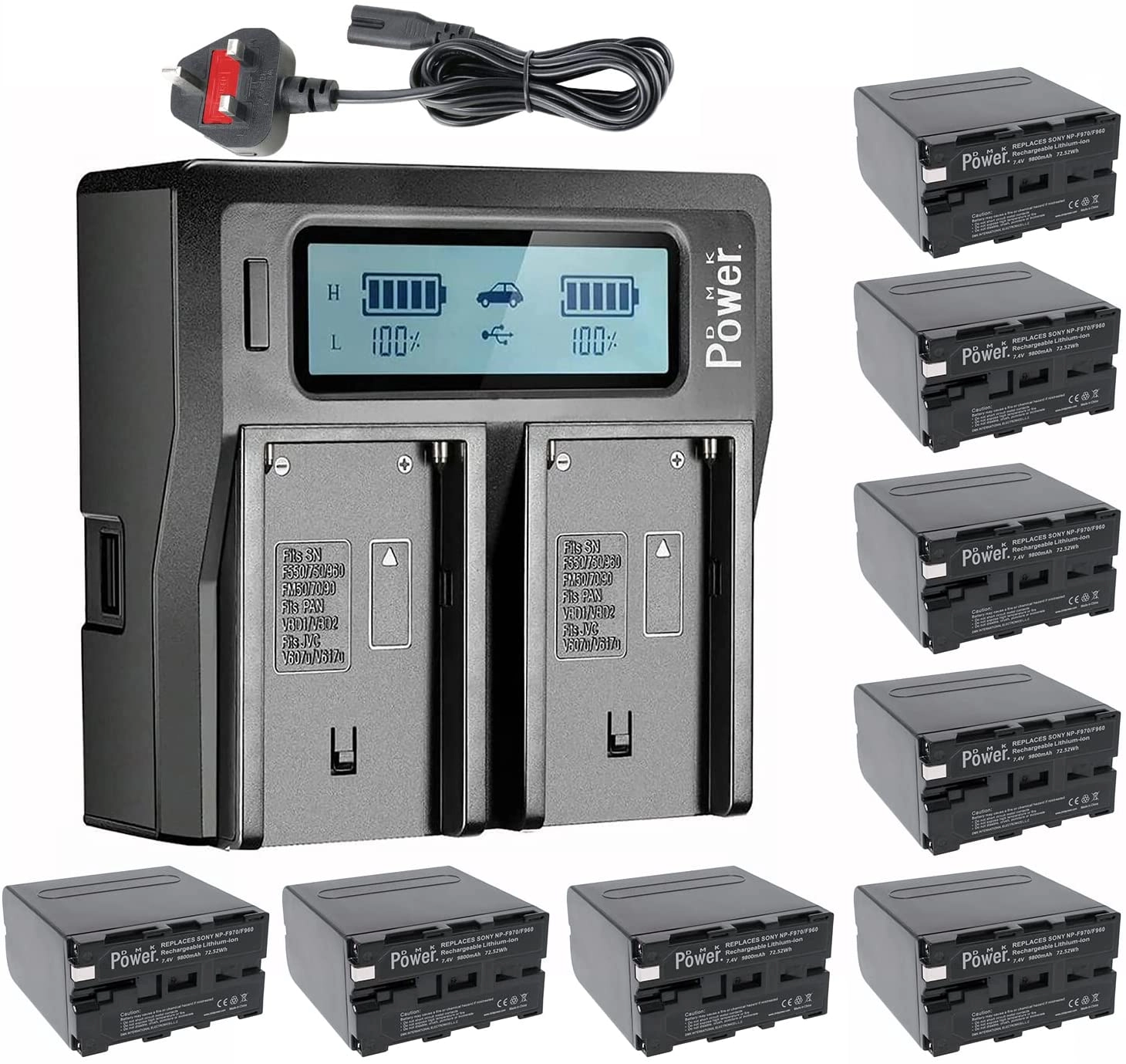 DMK NP-F970/NP-F960 - 9800mAh + DC-01 - Digital Dual Charger