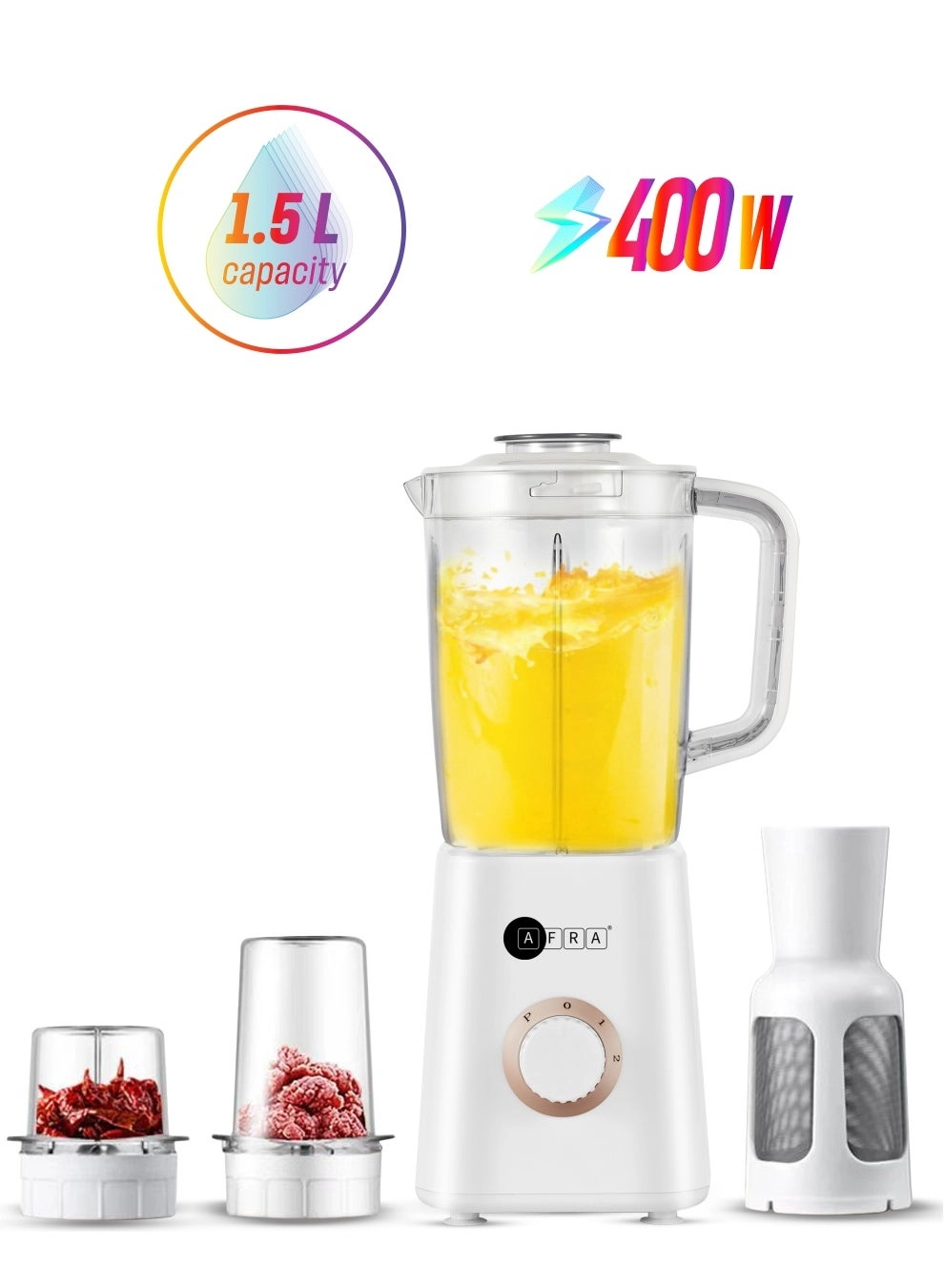 AFRA AF-0400BLWT - 3-in-1 Blender Stainless Steel Blades 2-Speed with Pulse