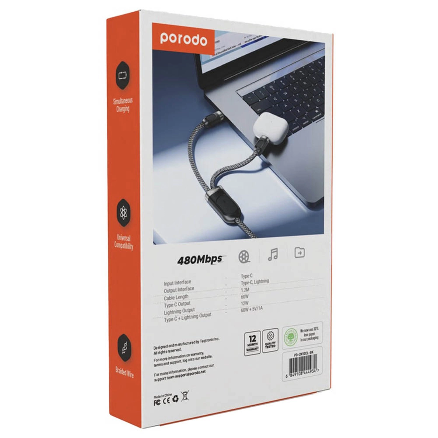 2-in-1 Type C And Lightning Fast Charging Cable USB Type-C to Lightning 1.2m