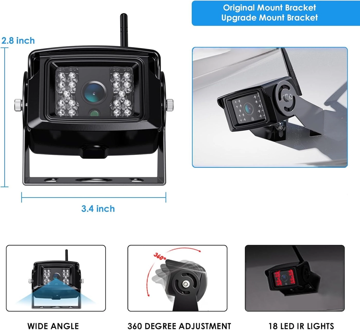 Digital Wireless 2 Backup Camera System - Night vision Wireless + 7’’ DVR Split Monitor - 7 Inches Touch Button