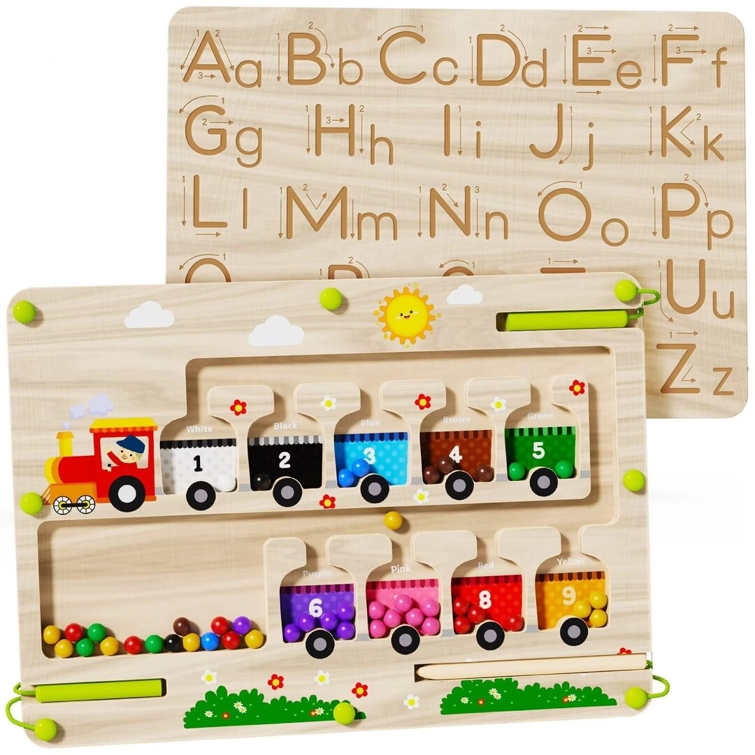 Lechchy 2 in 1 Magnetic Color and Number Maze + ABC Alphabet Tracing Board - 2 3 4 5 Year Old