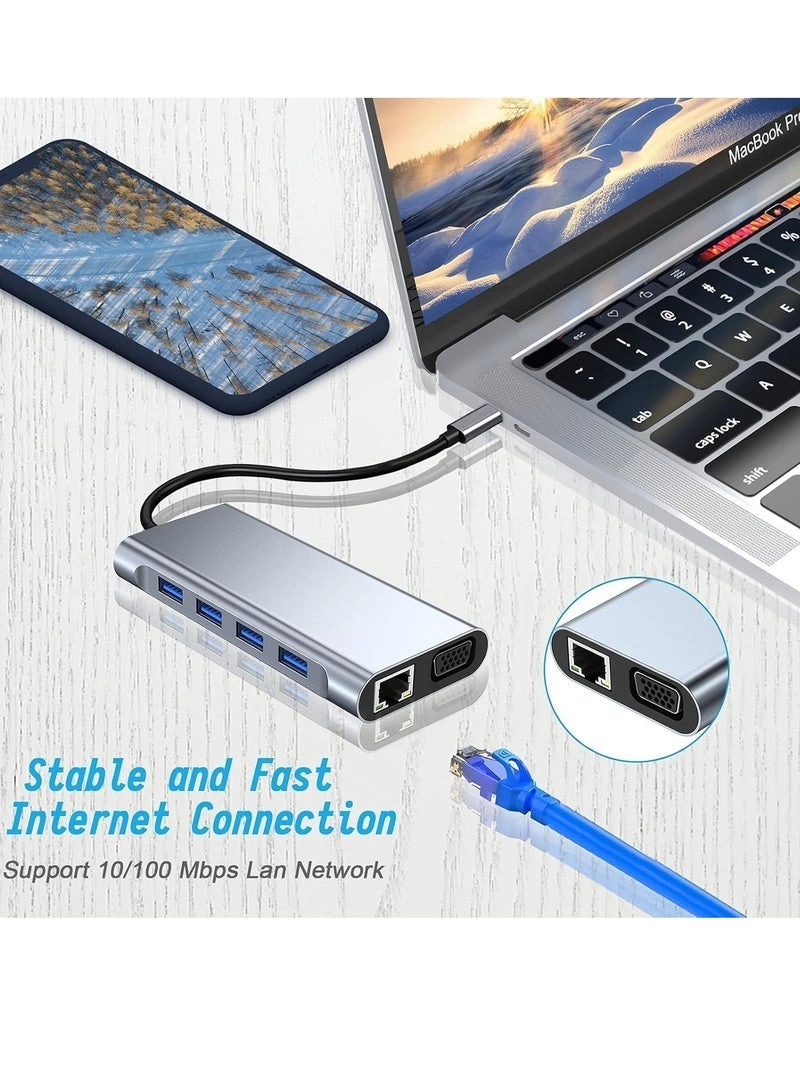 USB C Hub - 10-in-1 4K HDMI Ethernet