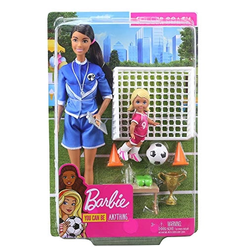 Barbie Soccer Coach Playset - Brunette Coach Doll Student Doll Accessories Ages 3+