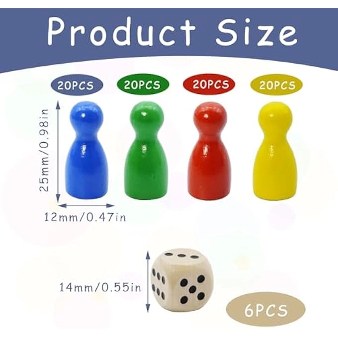 Halma Wooden Toy Figures - 80 25 X 12 MM + Wooden Dice - 6