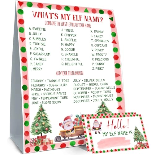 What's Your ELF Name Game - 30 name tag stickers and a sign