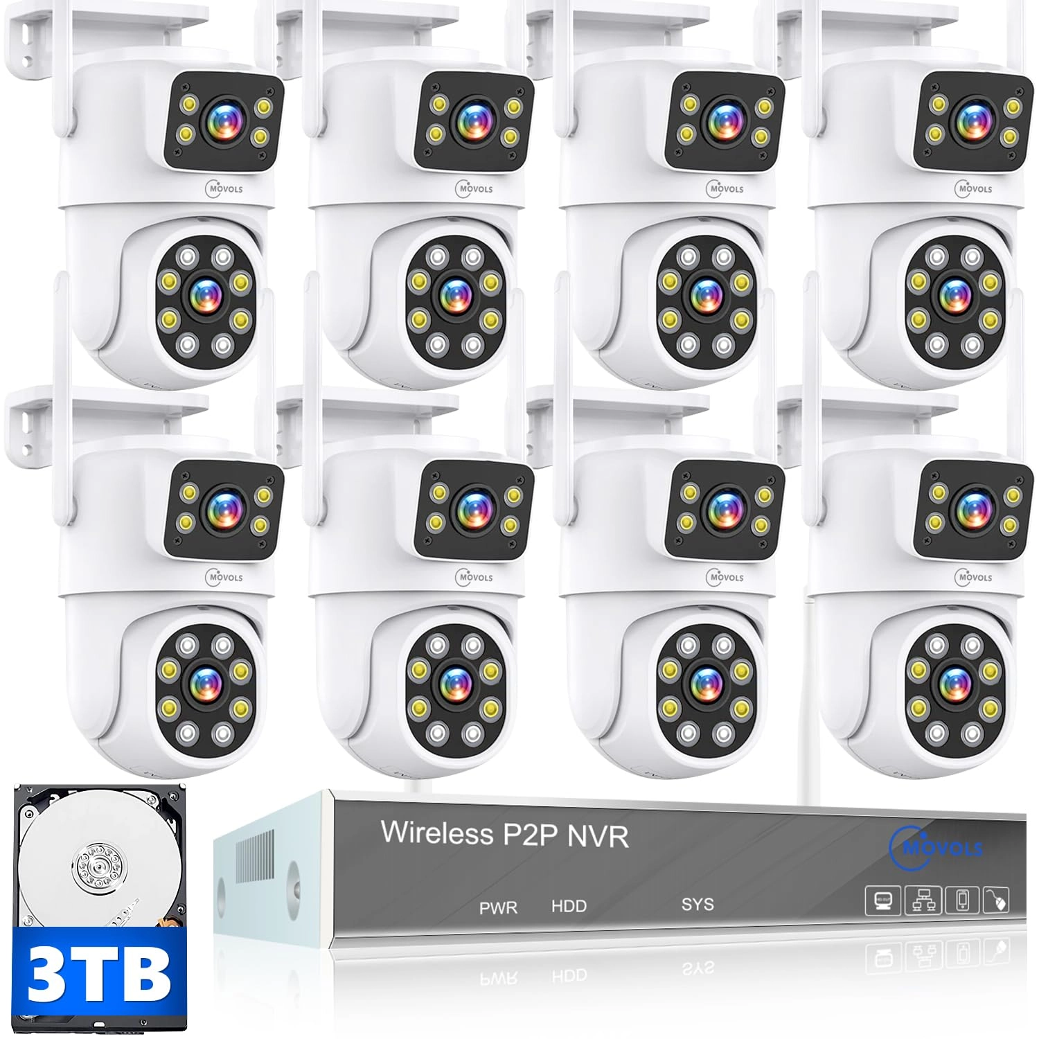 MOVOLS Wireless Security Camera System - 8pcs 16CH 4MP+4MP