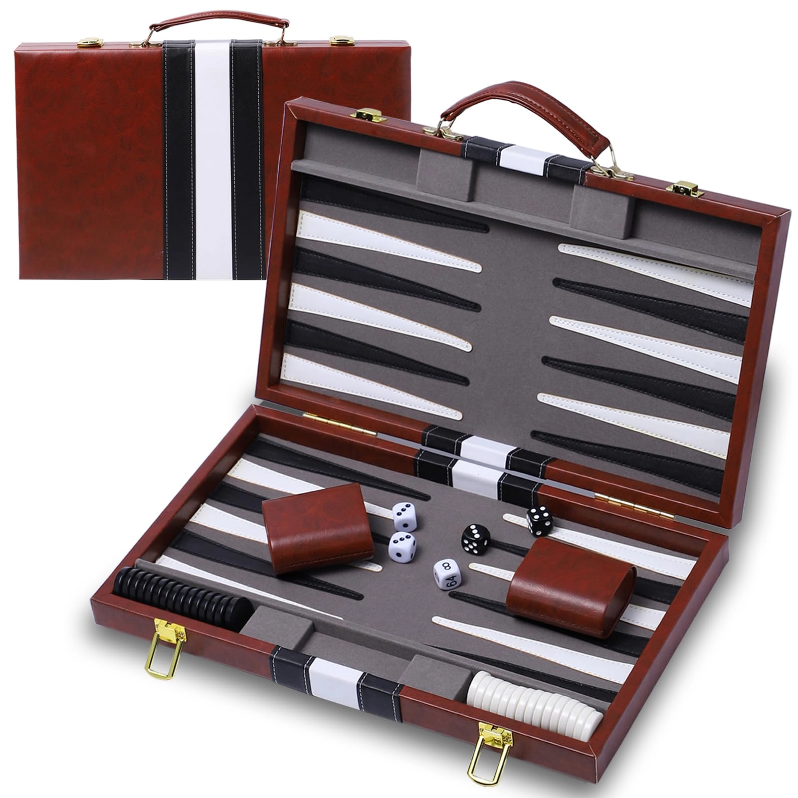HONGSHUYEE Backgammon Set - Brown Faux Leather
