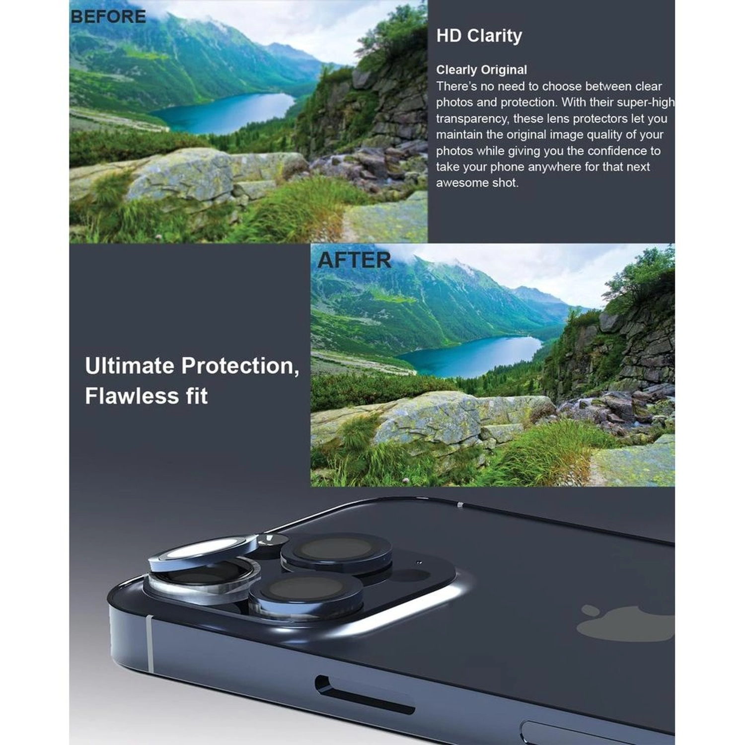 Clear Tempered Glass Camera Lens Protector for iPhone 15 Pro / iPhone 15 Pro Max (3-Pack)