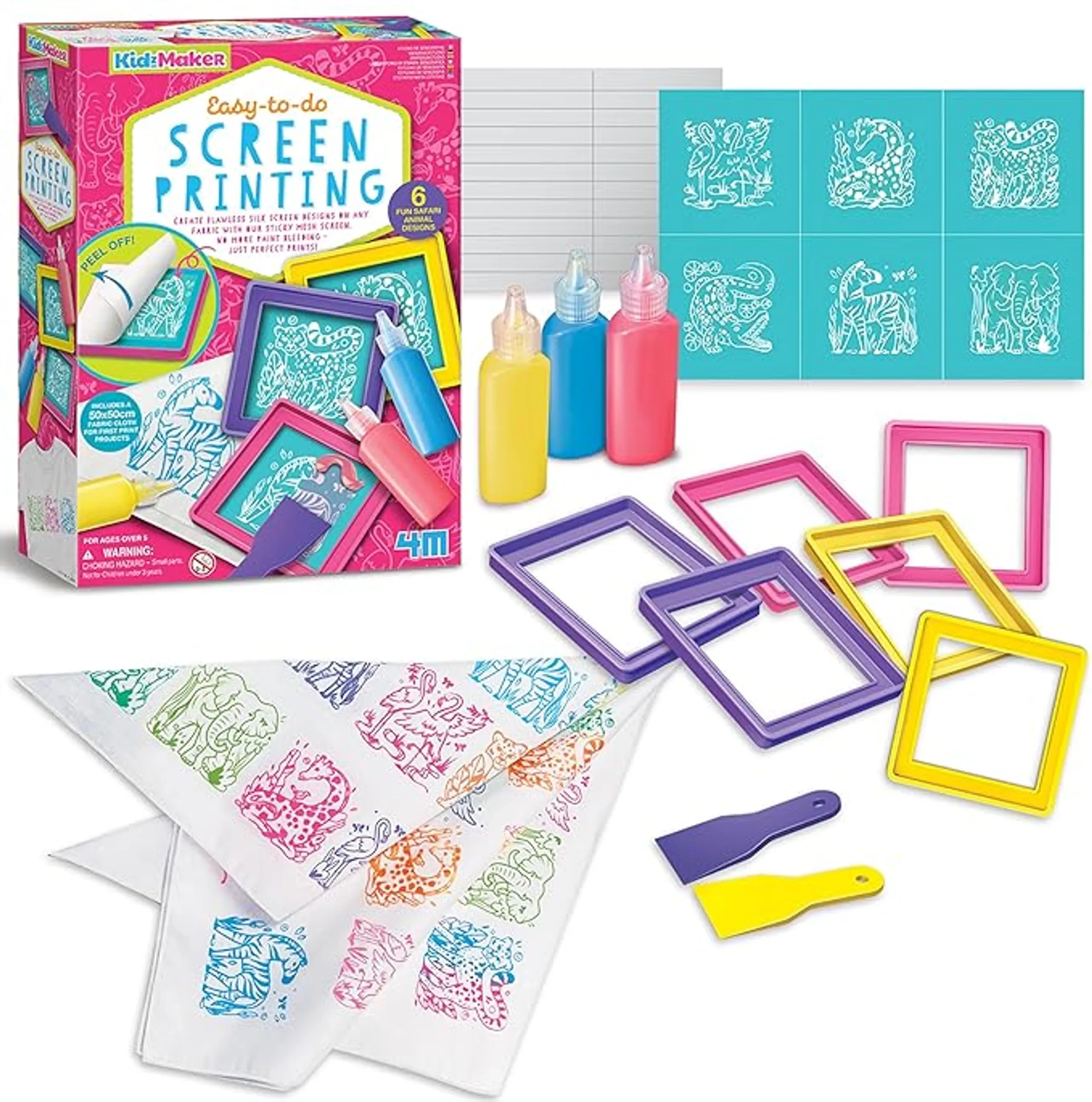 KidzMaker Easy-To-Do Screen Printing Craft Kit - Safari Animals 50x50 cm