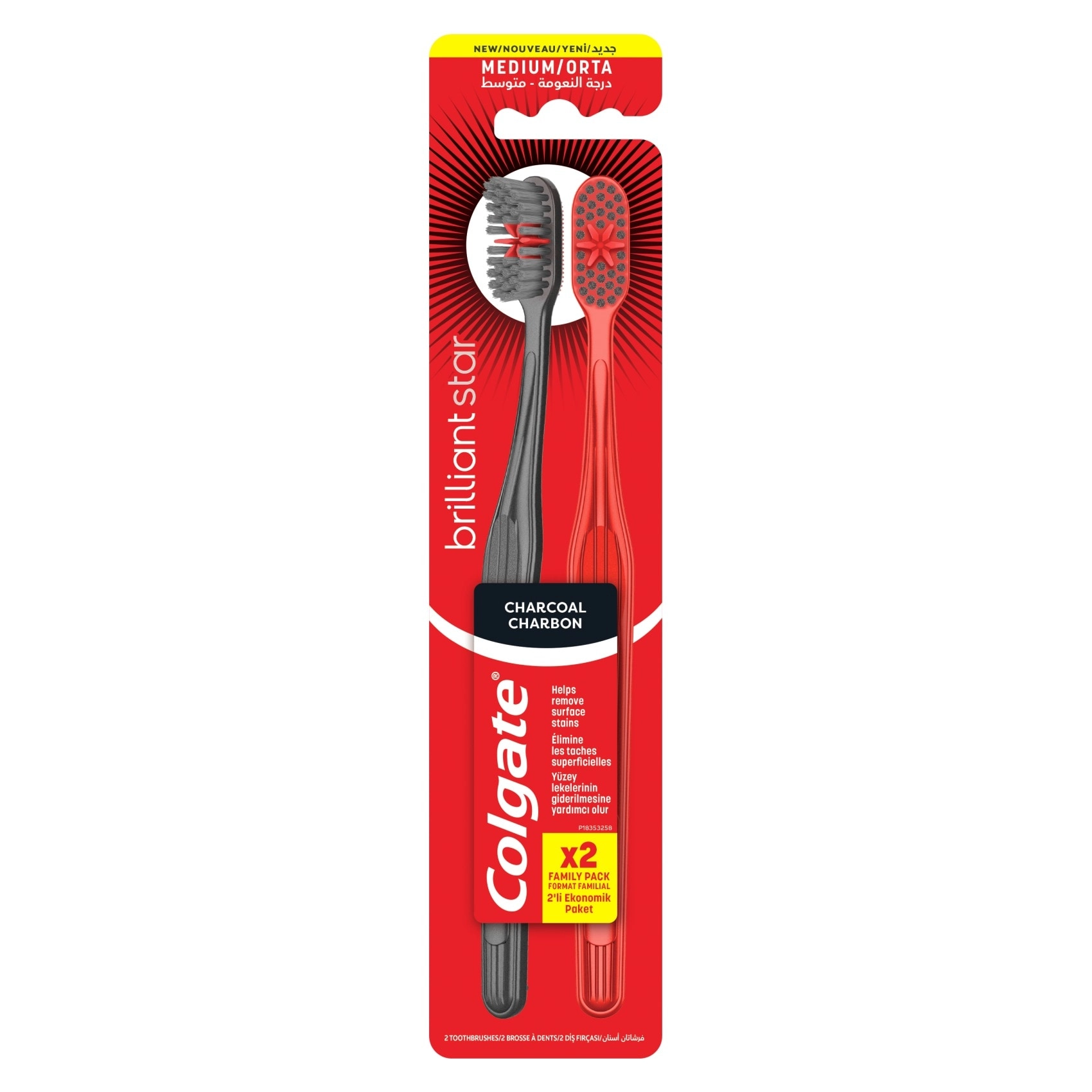 Colgate Brilliant Star Charcoal Toothbrush - Medium 2-Piece Pack