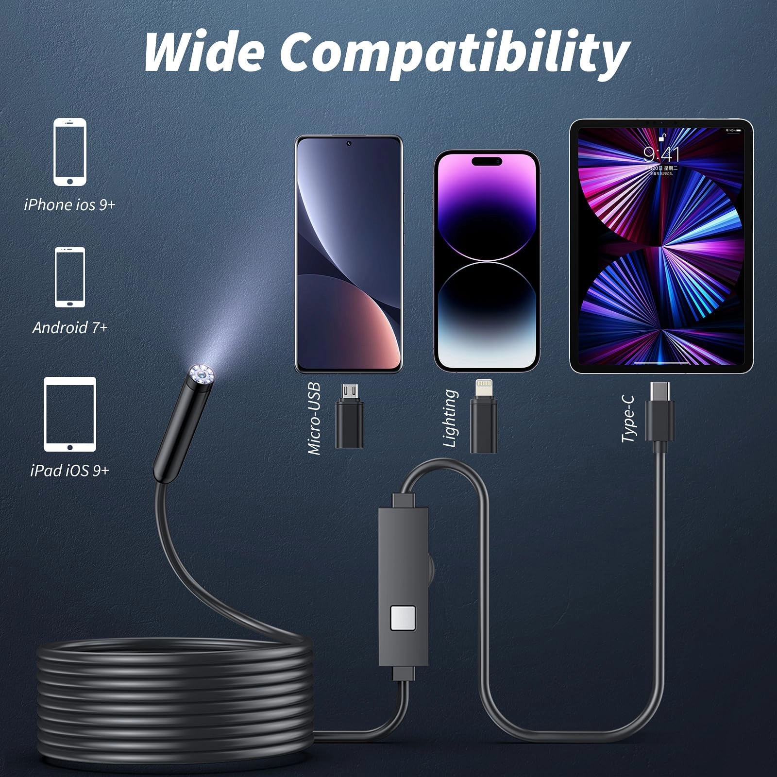 Borescope - Dual Lens 5-inch IPS LCD 16.5ft