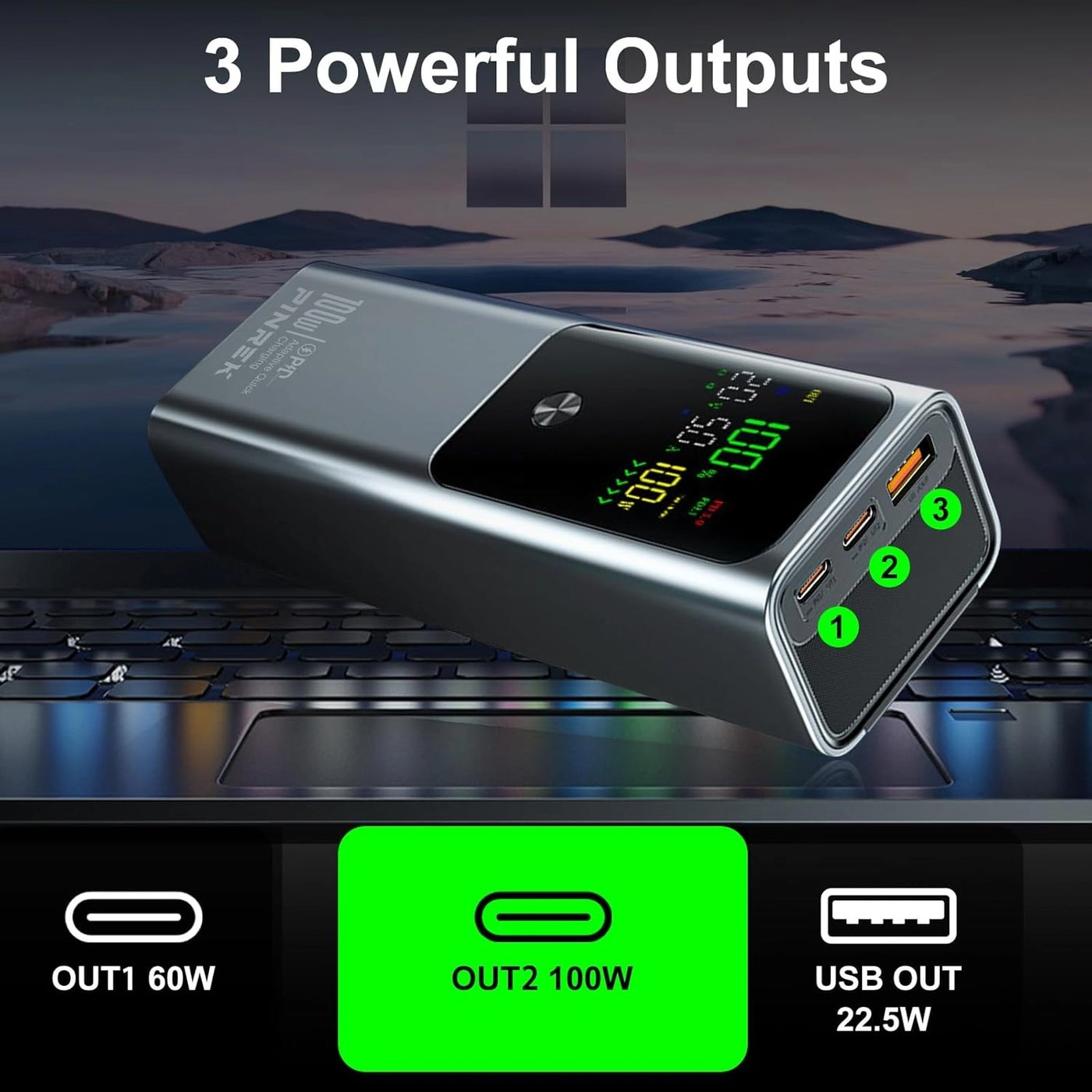 HTY-K81 - 20000mAh 100W 1 USB-A 2 USB-C