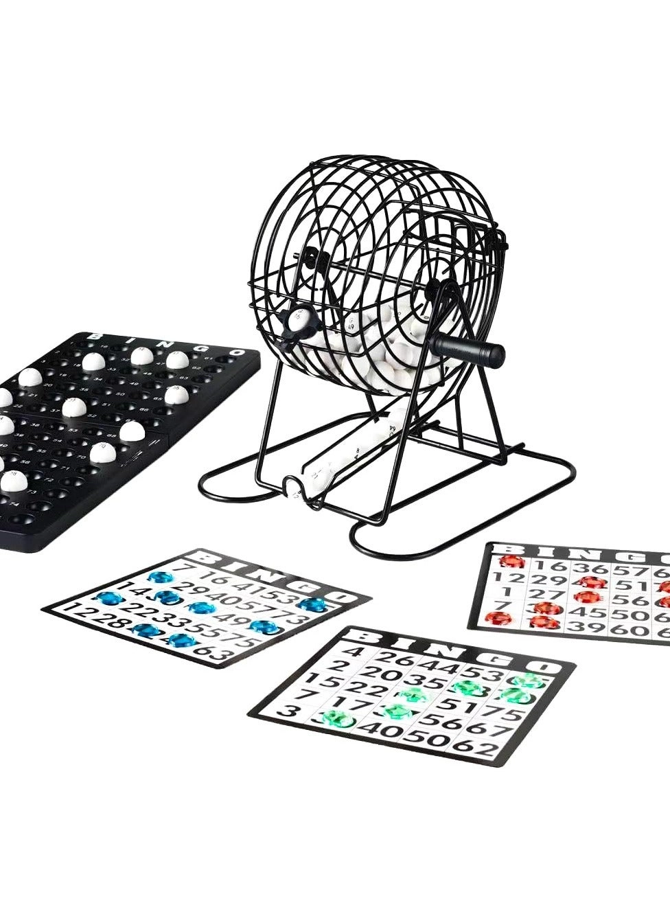 DURKU Bingo Cage - Metal + Paper Cards - 18 + Balls - 75 + Bingo Chips - 150