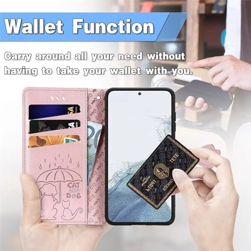 Nadoli Funny Cartoon Embossing Cat Dog Pattern Pu Leather Cat Paw Lanyard Standfunction Card Slots Wallet Flip Case Cover for Samsung Galaxy S24 Ultra