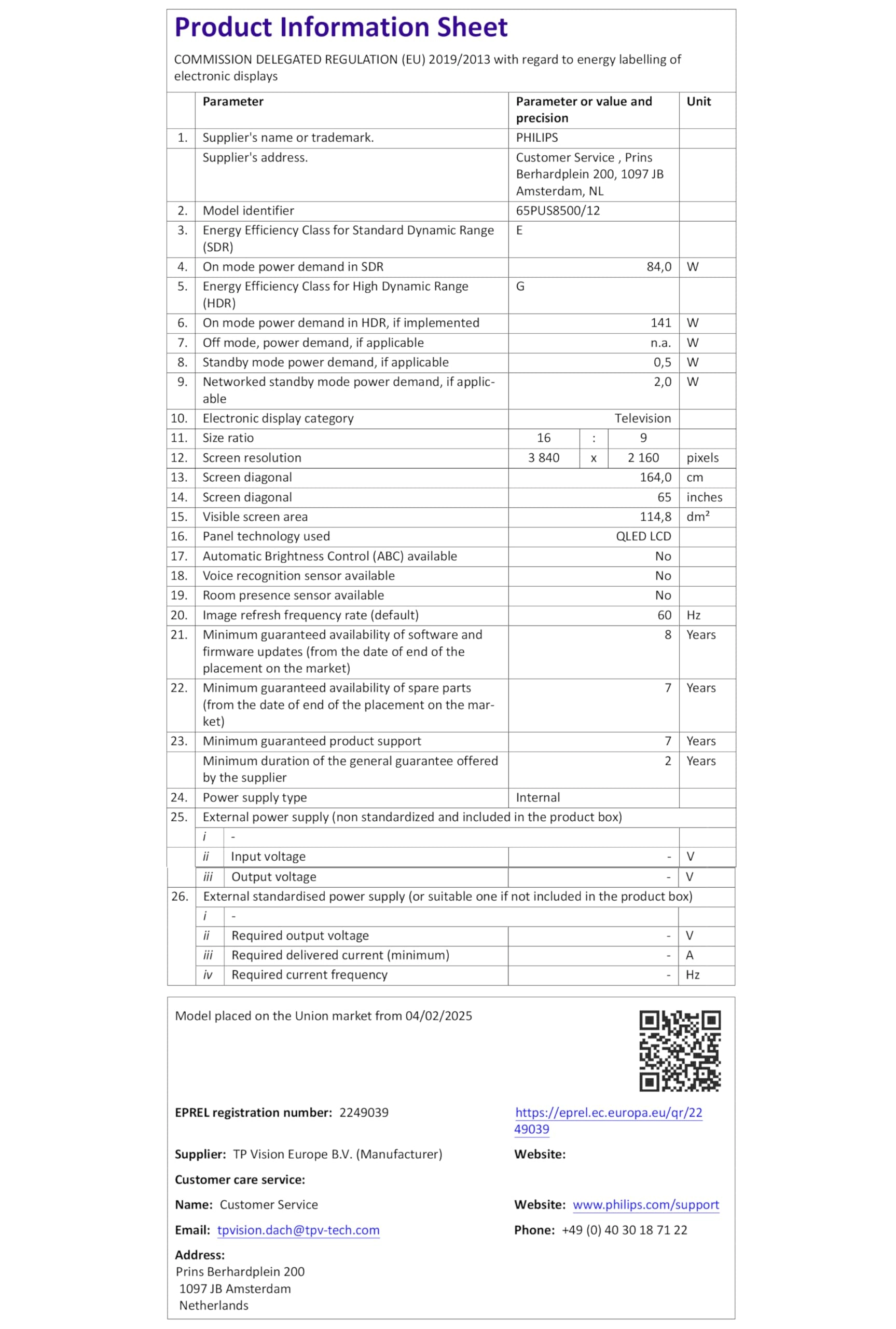 65PUS8500/12 - 65 Inch